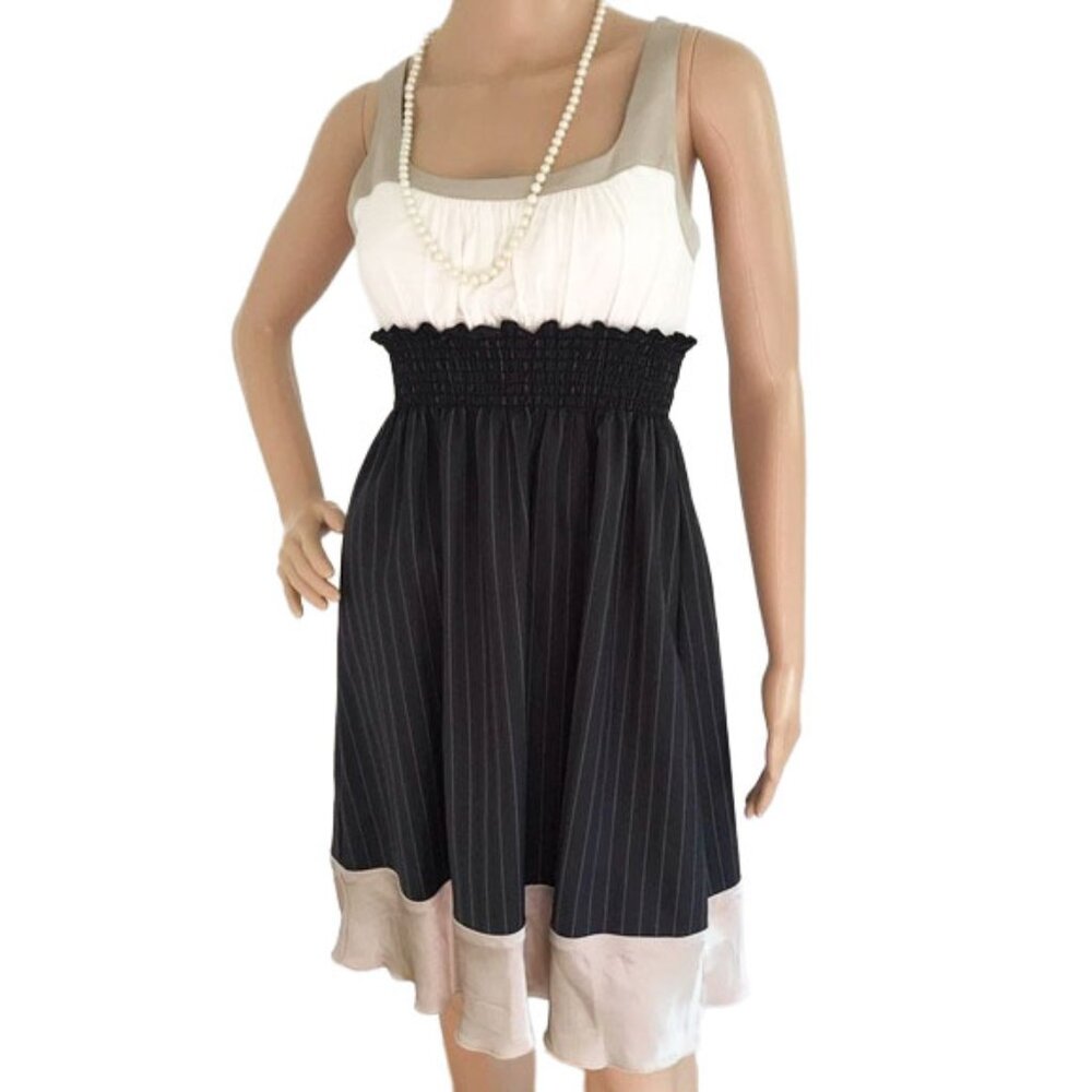 Matty M Navy Pinstripe Colorblock Midi Dress XS